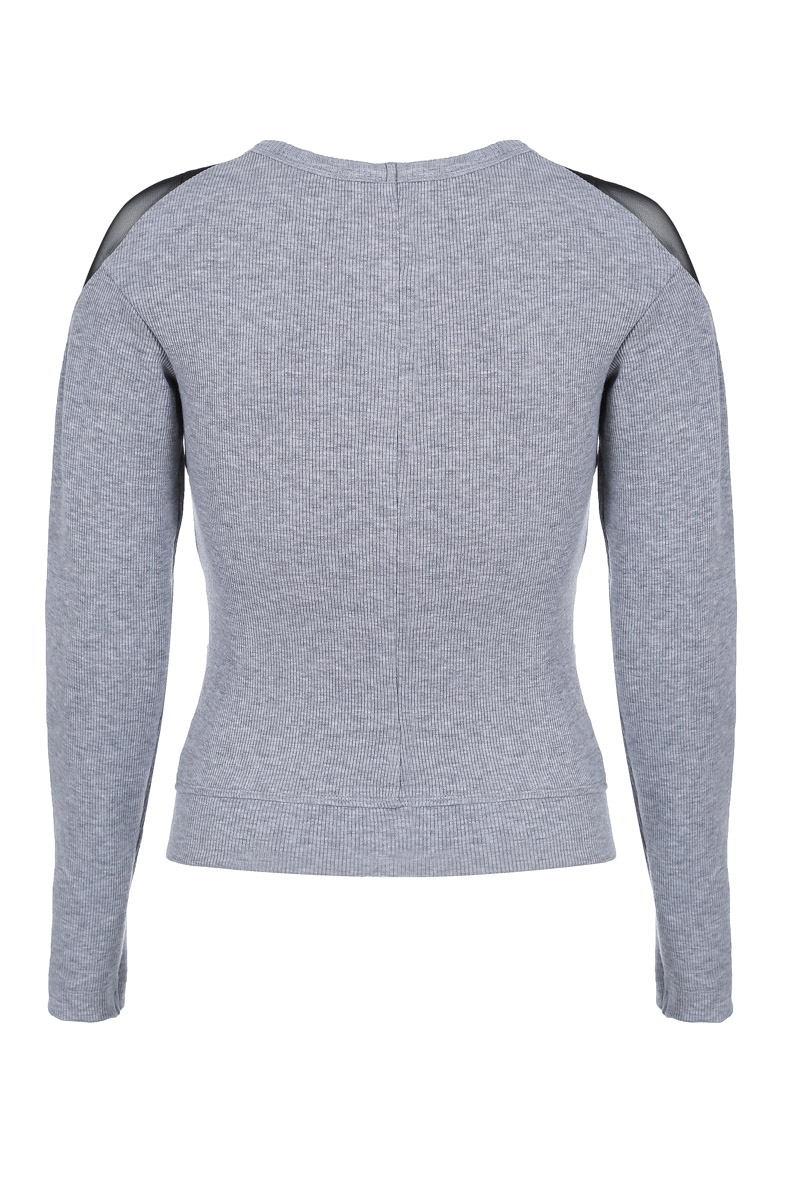 Long-sleeved gray top with a mesh on the shoulders photo 1