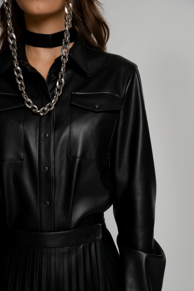 Black faux leather shirt photo 4
