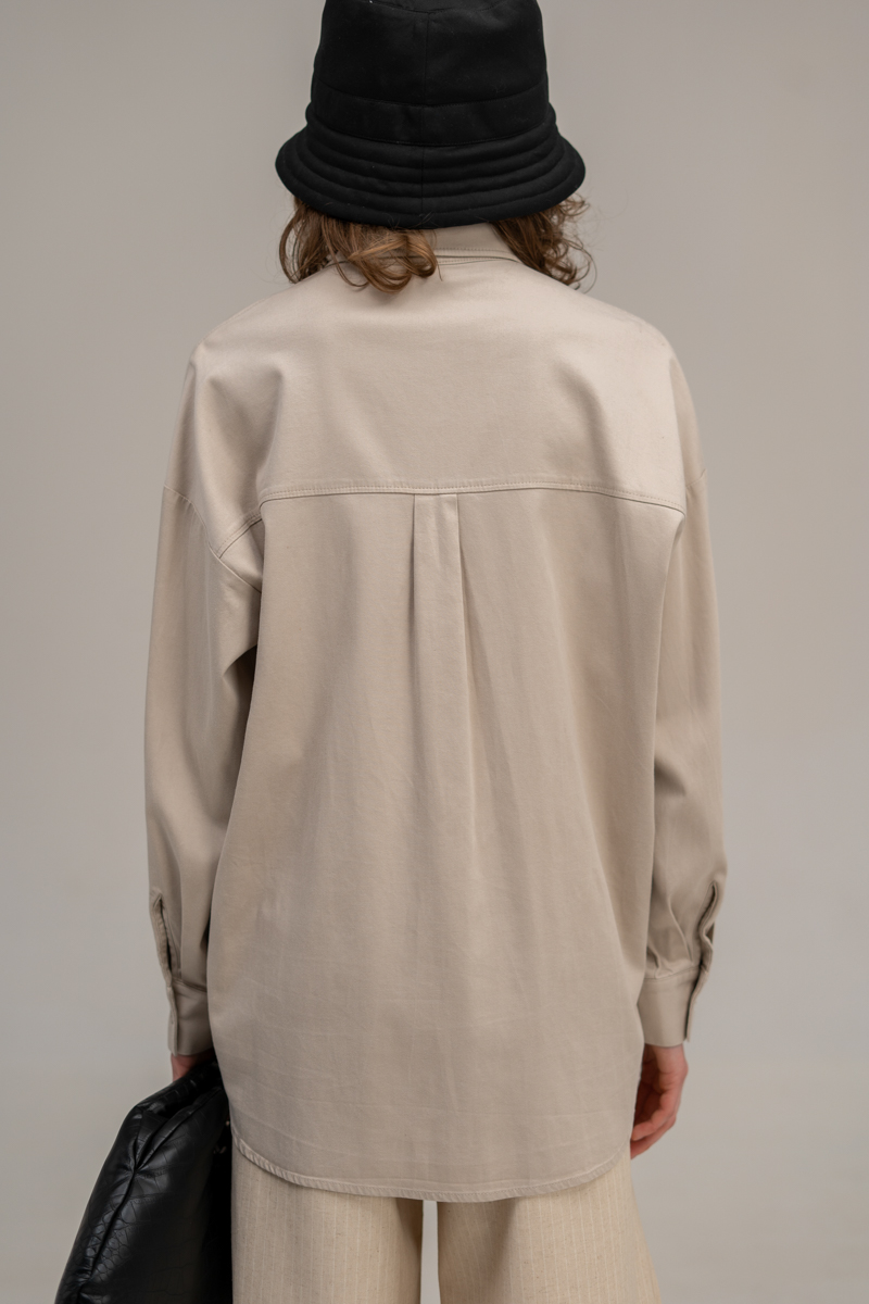 Oversized beige shirt with embroidery photo 5