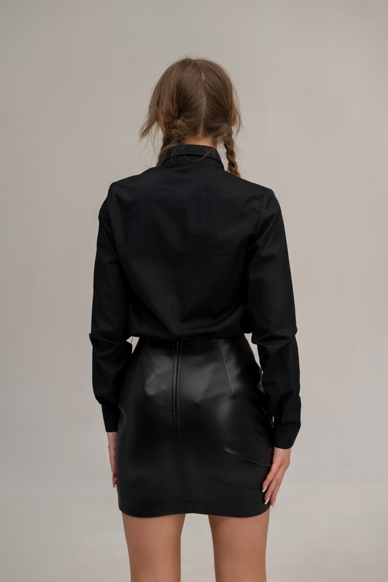 Skirt with draped faux leather photo 3