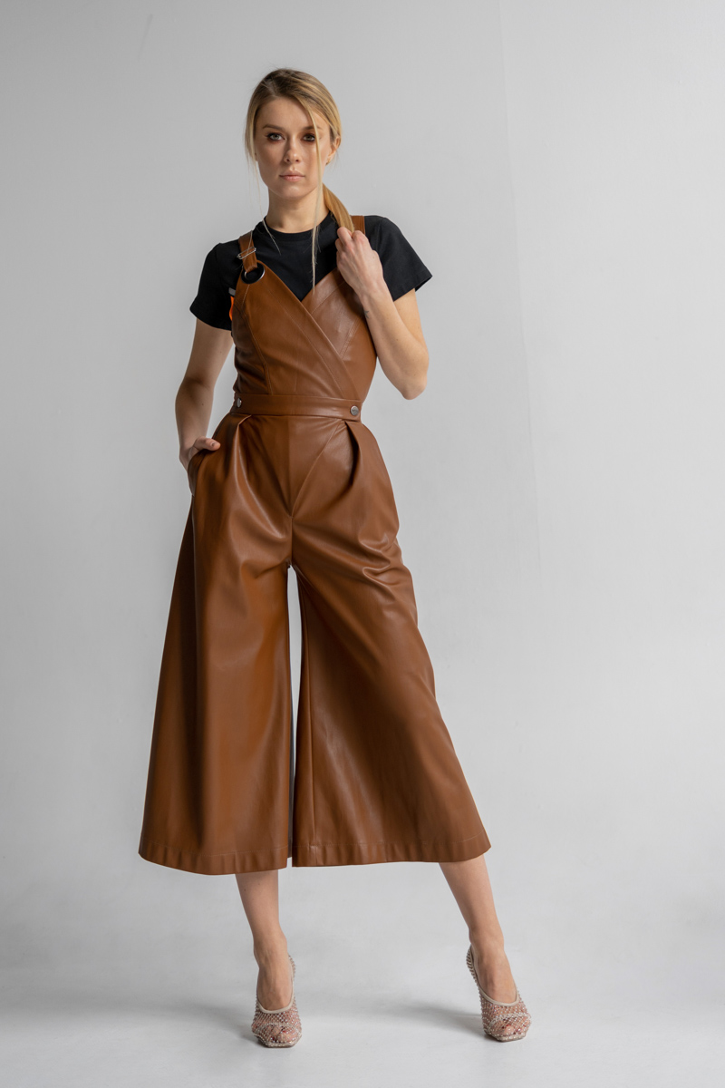 Jumpsuit eco-leather brown photo 1