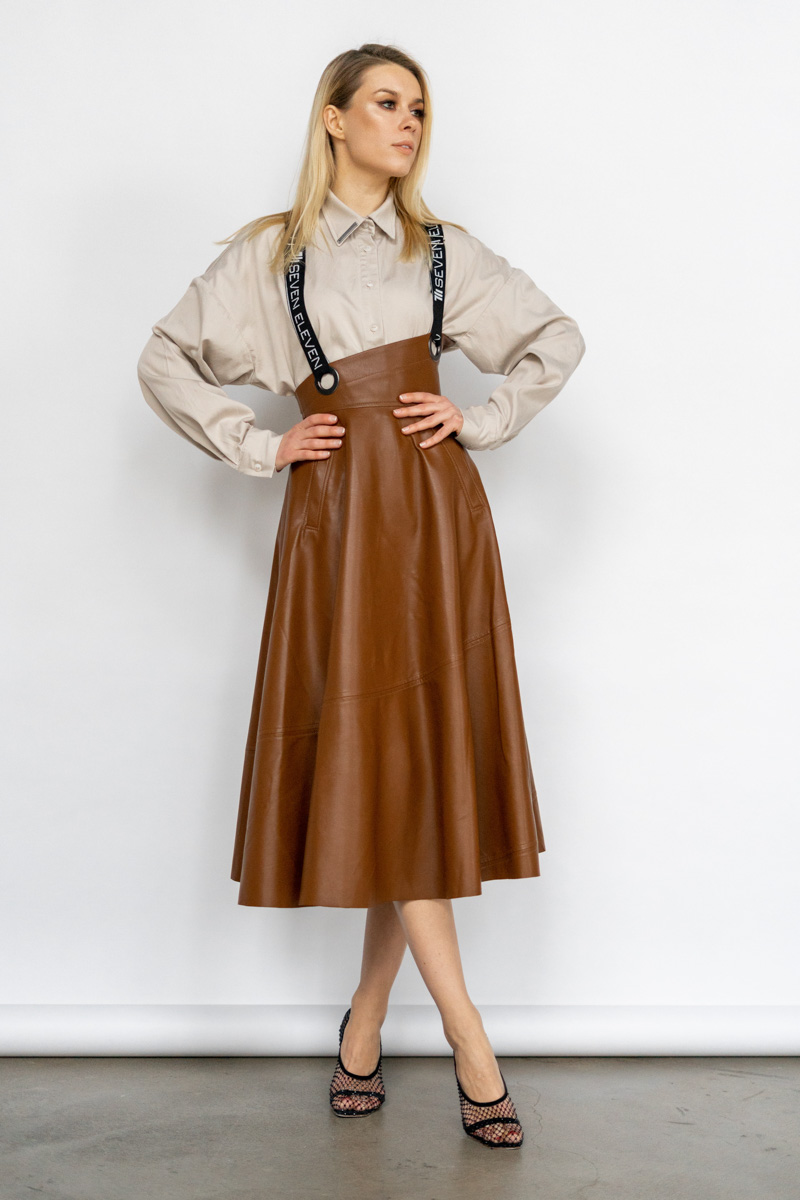 Eco leather suspender midi skirt photo 5
