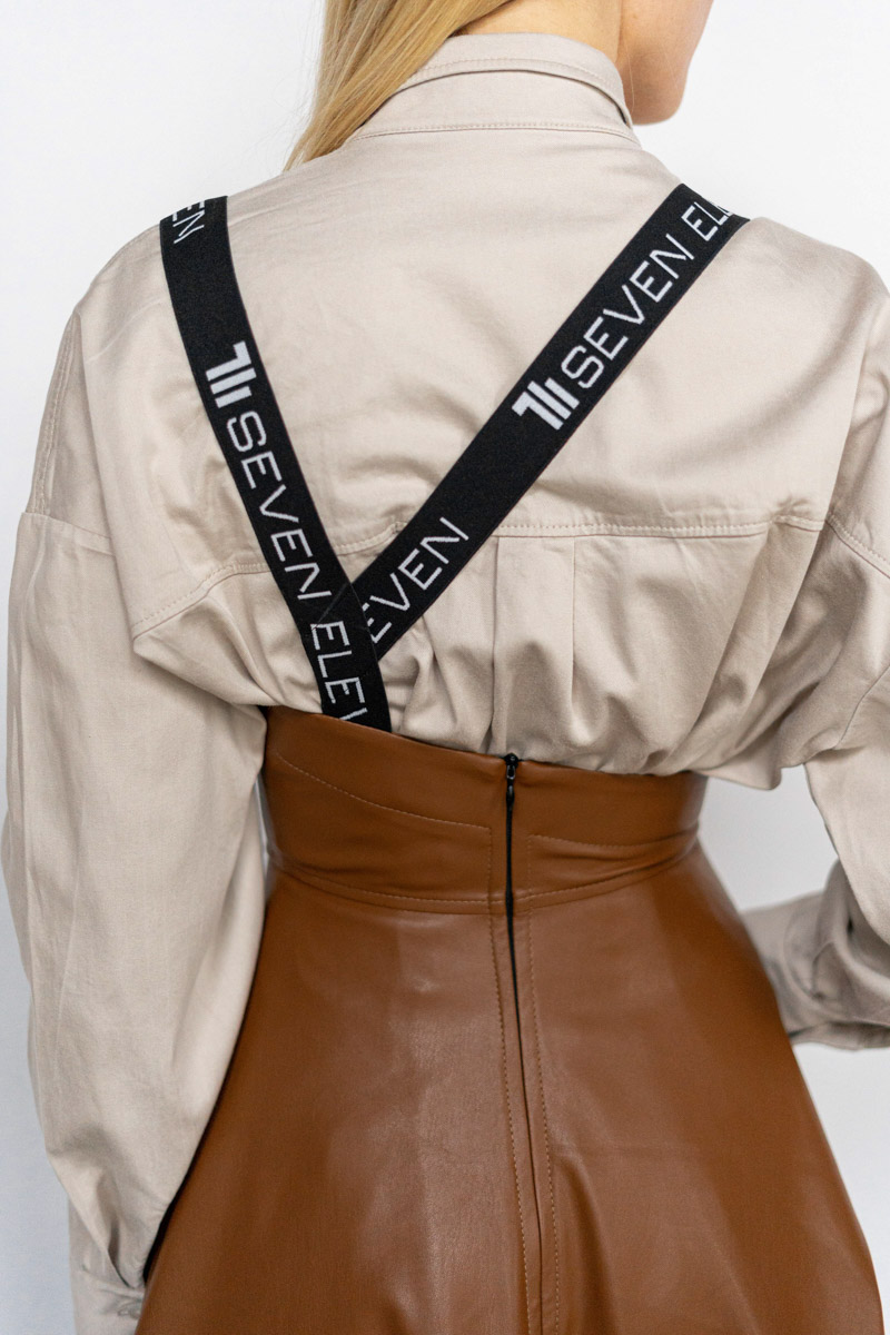 Eco leather suspender midi skirt photo 3