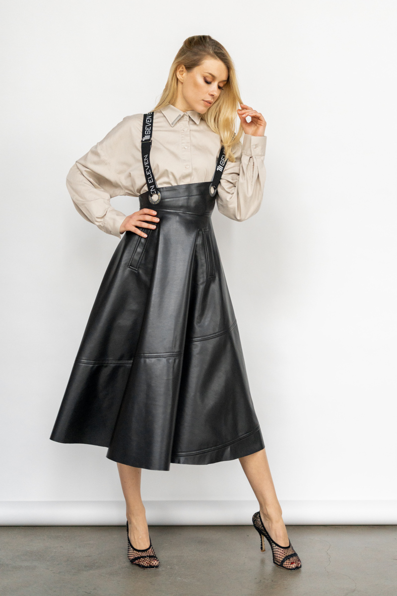 Eco leather suspender midi skirt photo 1