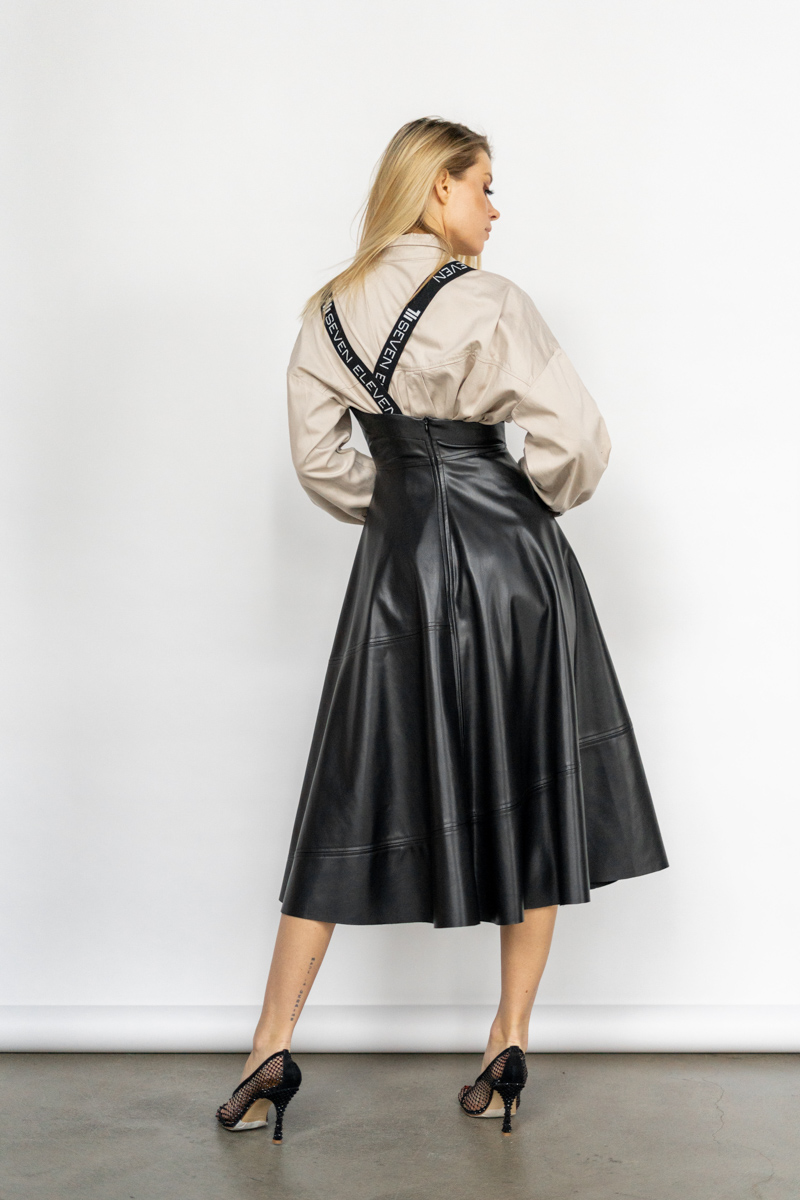 Eco leather suspender midi skirt photo 3
